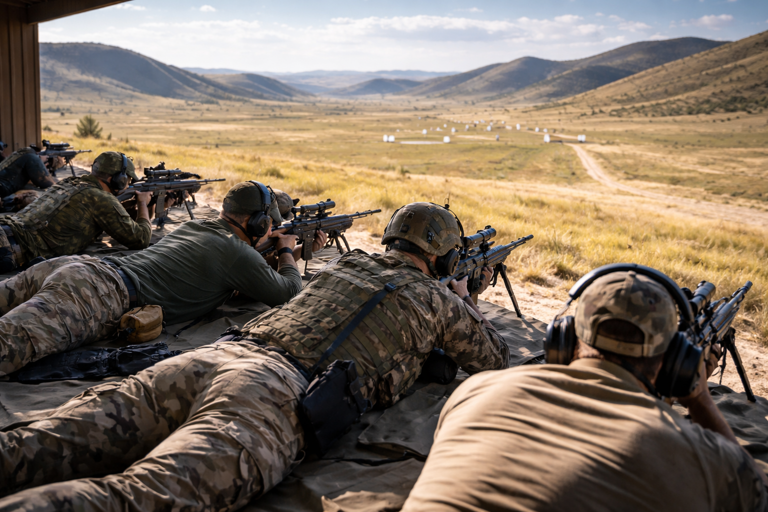 Long-range shooters on the firing line with downrange targets